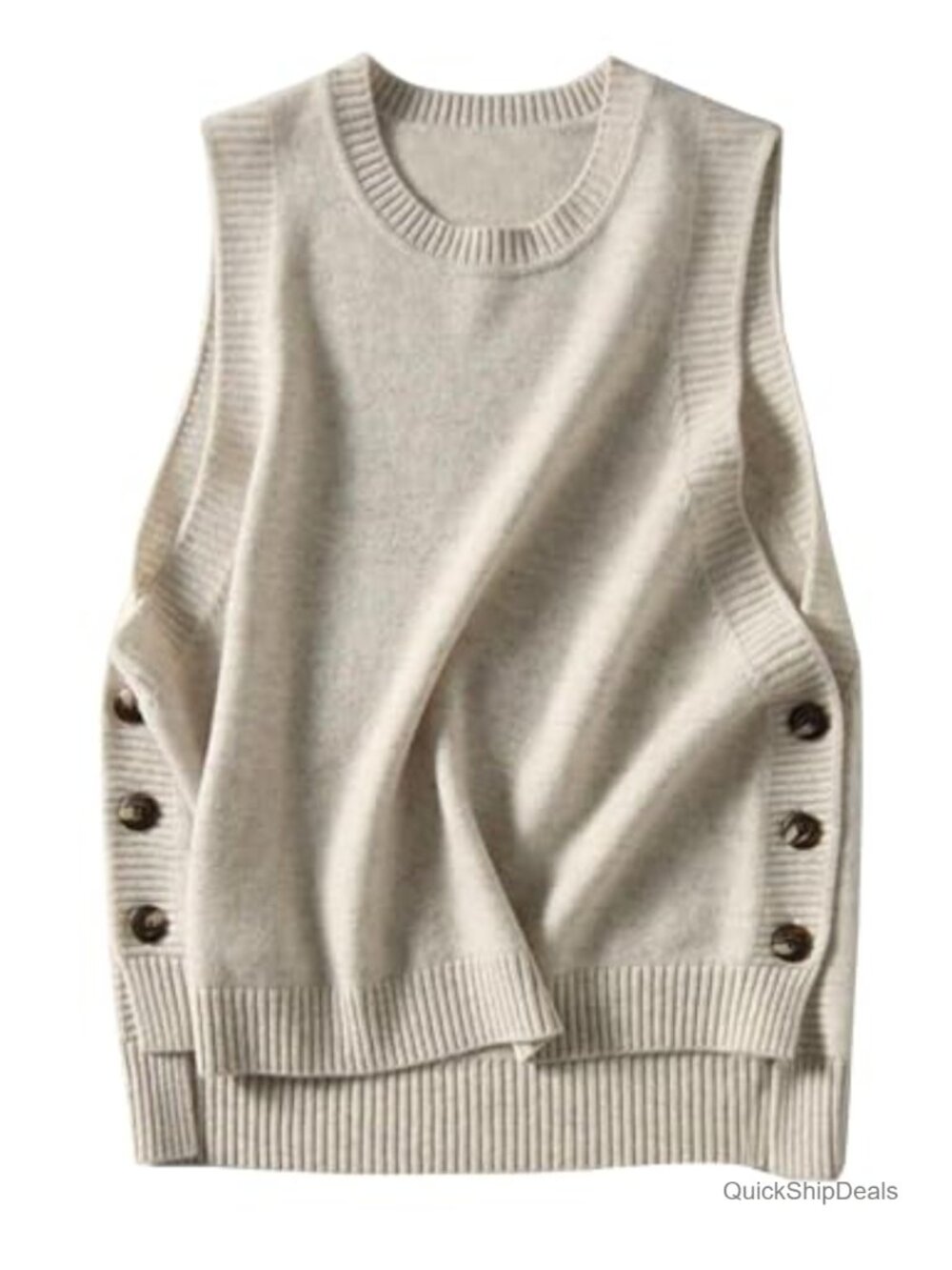 Sleeveless Ribbed Knit Sweater Vest Button Up Loose Fit Pullover